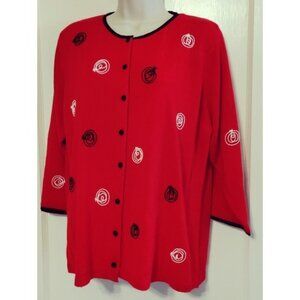Vintage 90s ECCOBAY Cardigan Sweater Womens XL Swirls Red